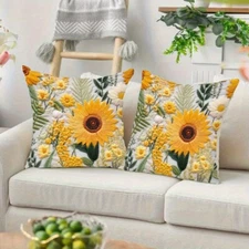 2pc Rustic Sunflower and Daisy Print Pillow Cover 18x18 Inches