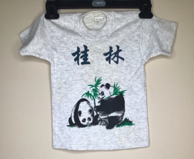 Vintage China Panda Bears Boys Size 24 T Shirt Gray Round Neck Short Sleeve