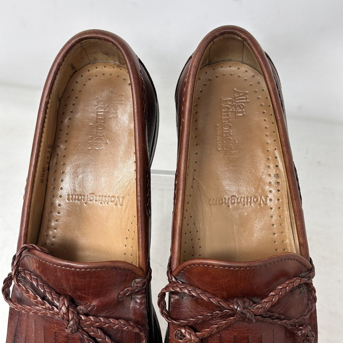 Allen Edmonds Nottingham Kiltie Leather Loafers Shoes Brown Men’s Size 8.5 EEE Size 8.5 C - 80s/90s Kiltie Loafer With Braided Laces by  main image 4