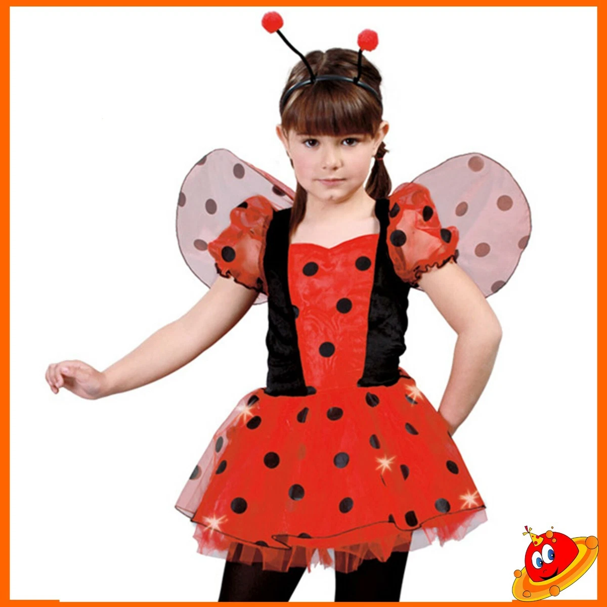 Costume Carnevale Ragazza Bambina Vestito Coccinella Ali