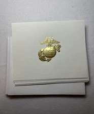 USMC Blank White Notecards w/ Gold Embossed EGA Lot of 10 w/ Envelopes!