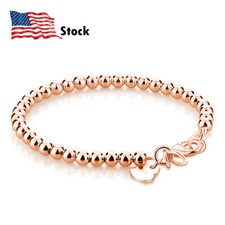Genuine 925 Sterling Silver 2 Colors Bead Ball Chain Bracelet for Women Girls