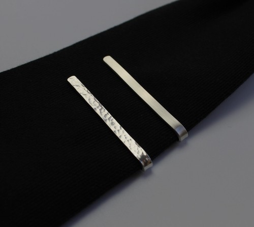 Solid sterling Silver Tie Pin Hammered Smooth Tie Pin Handmade Tie Pin 4x50mm - Picture 2 of 10