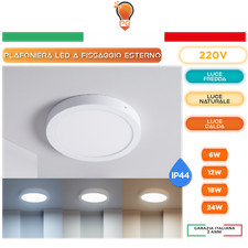 Plafoniera led tonda montaggio esterno soffitto cornice bianca 6000 4000 3000