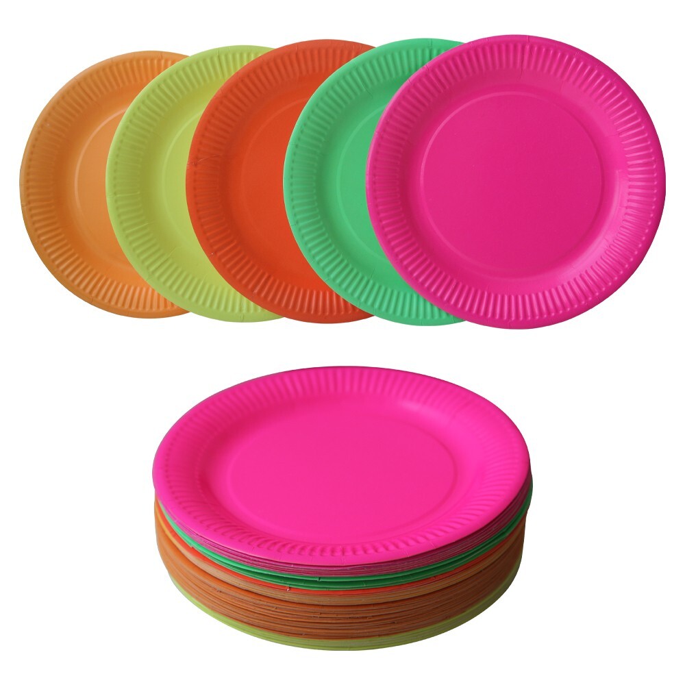[300 pcs] Disposable Neon Paper Plate 9 inch / 23cm Round Party Plates