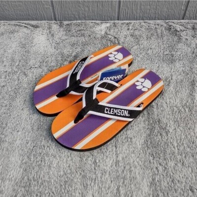 Clemson Tigers Football Flip Flops Men's Large 11-12 Striped Logo Orange Purple