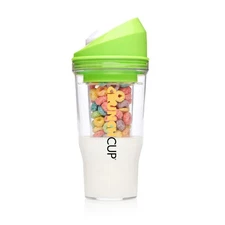 CRUNCHCUP XL Green Portable Cereal Cup To Go Milk Container No Spoon Bowl Needed