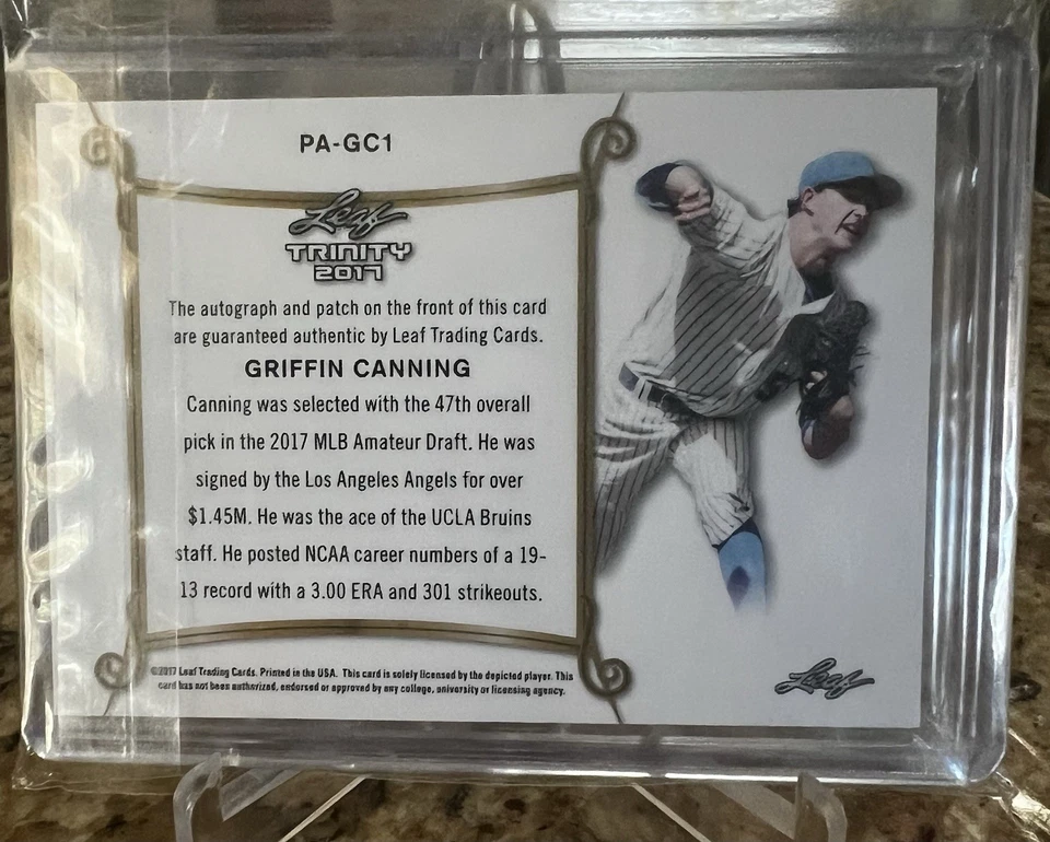 2017 leaf trinity baseball patch Griffin Canning 4 of 5!! Rare Find & Beautiful - Image 2 of 2