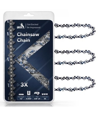 UNCO- Chainsaw Chain, 12 Inch, 3 Pack, 3/8'' LP Pitch, 0.050'' Gauge, 45 Black 