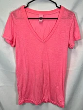 PINK Victoria's Secret Women's Medium V-Neck Tee Shirt Short Sleeve Sheer Top