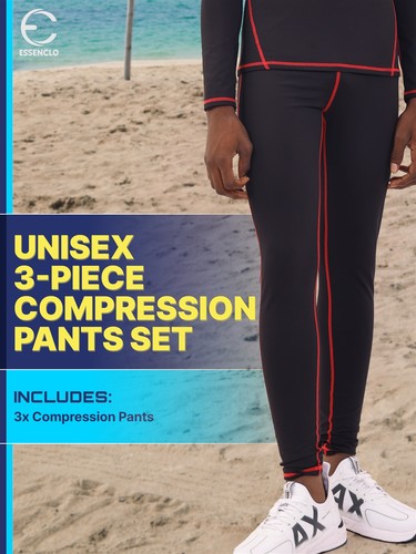 Essenclo Unisex Compression Pants Youth Athletic 3Pc Base Layer Gear for Kids - Picture 3 of 22