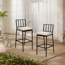 In/Outdoor 2PCS Patio Bar Chairs Heavy-Duty Metal Frame Bar Stools with Cushions