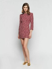 Reformation Brantley Floral Print Mini Dress 3/4 Sleeve in Cari Red Size 6