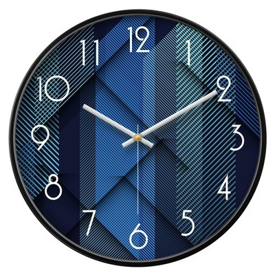 12'' Silent Non-Ticking Modern Wall Clock, Geometric Gradient Blue Print, Bat...