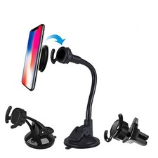 Universal Car Phone Mount, 3in1 Dashboard Windshield Vent, Suction, 2 Grips