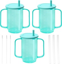 3 Pcs Adult Sippy Cups for Elderly with 2 Handles and Straw Lid Large, Blue