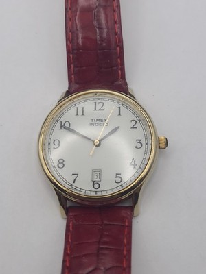 Timex Indiglo Analog Quartz Watch White Dial Red Band New Battery Working