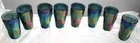 VINTAGE INDIANA IRIDESCENT BLUE CARNIVAL GLASS "HARVEST GRAPE" 8 GLASSES TUMBLER