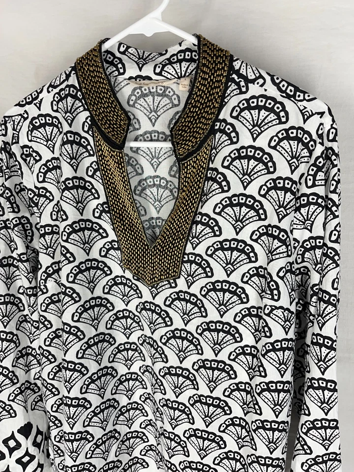 Top túnica pulóver de algodón con concha marina Soft Surroundings para mujer con lentejuelas con cuentas L Foto 3 de 4