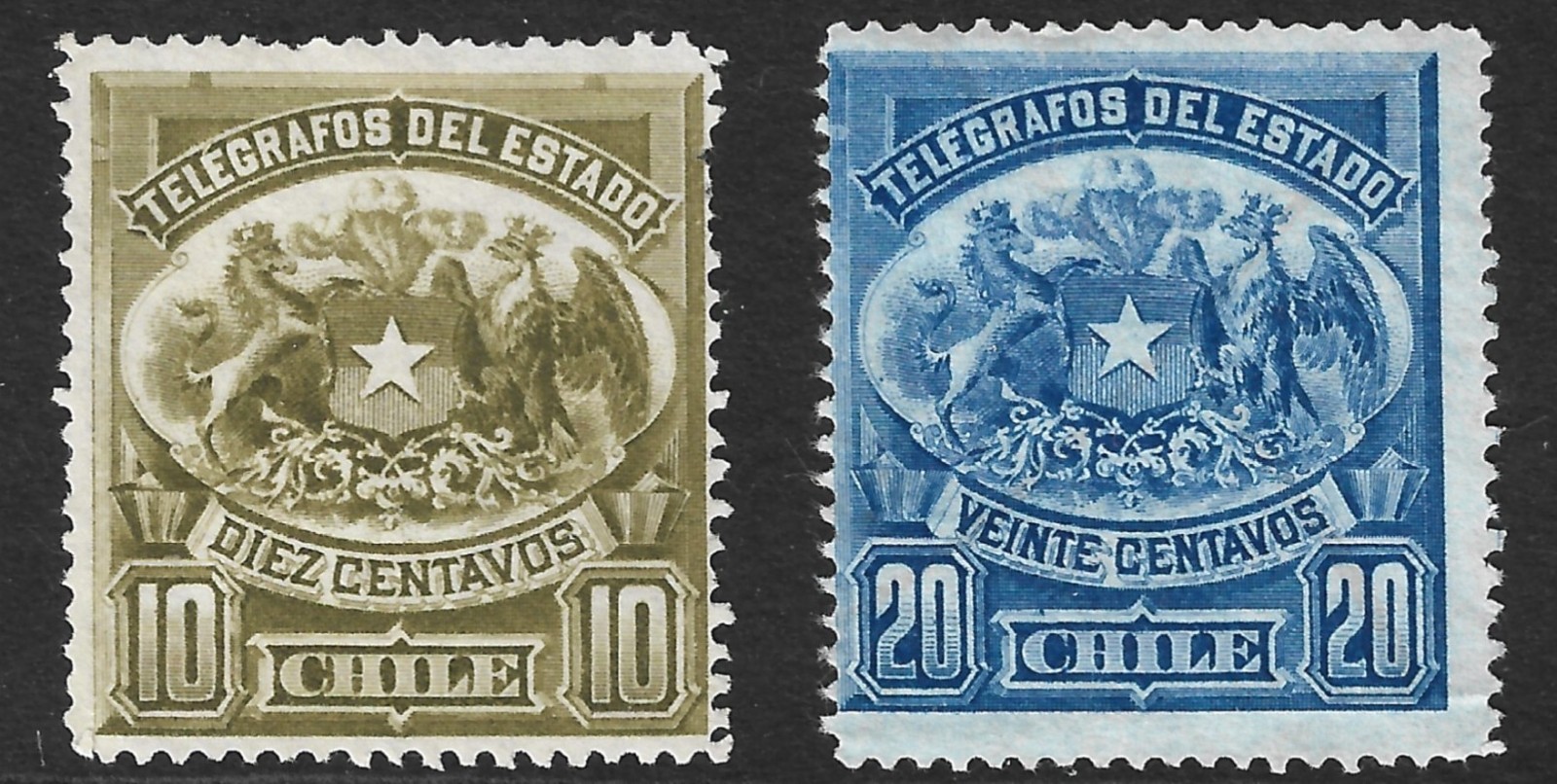 Chile Telegraph Stamps Hiscocks #H2, H3a, F/VF MNG Issued