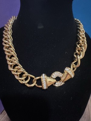 Nolan Miller Gold Tone Chunky Link Necklace w/ Pavé Crystal Toggle  display picture 1