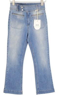 Liu Jo Boot Cut Cropped Damen Jeans W28 Blau Washed Hohe Taille Reißverschluss