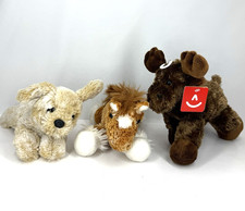 Aurora Mini Flopsie Plush Lot of 3 Moose W/ Tag, Horse, Dog 8" Stuffed Animal