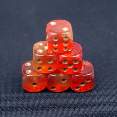6 RPG Würfel W6 16 mm Solar Fire mgold - Würfelzeit Kniffel Knobeln Yahtzee DnD