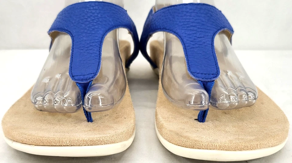 Vionic Terra Slip-On Hook & Loop Blue Thong Leather Sandal Shoes Women's US 9.5 - Imagem 3 de 4