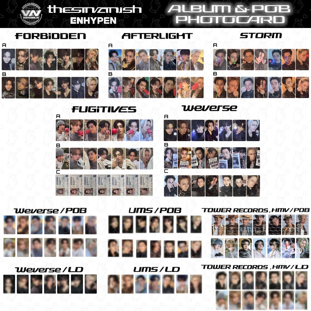 ENHYPEN THE SIN VANISH FORBIDDEN AFTERLIGHT STORM FUGITIVES Photocard POB JAPAN