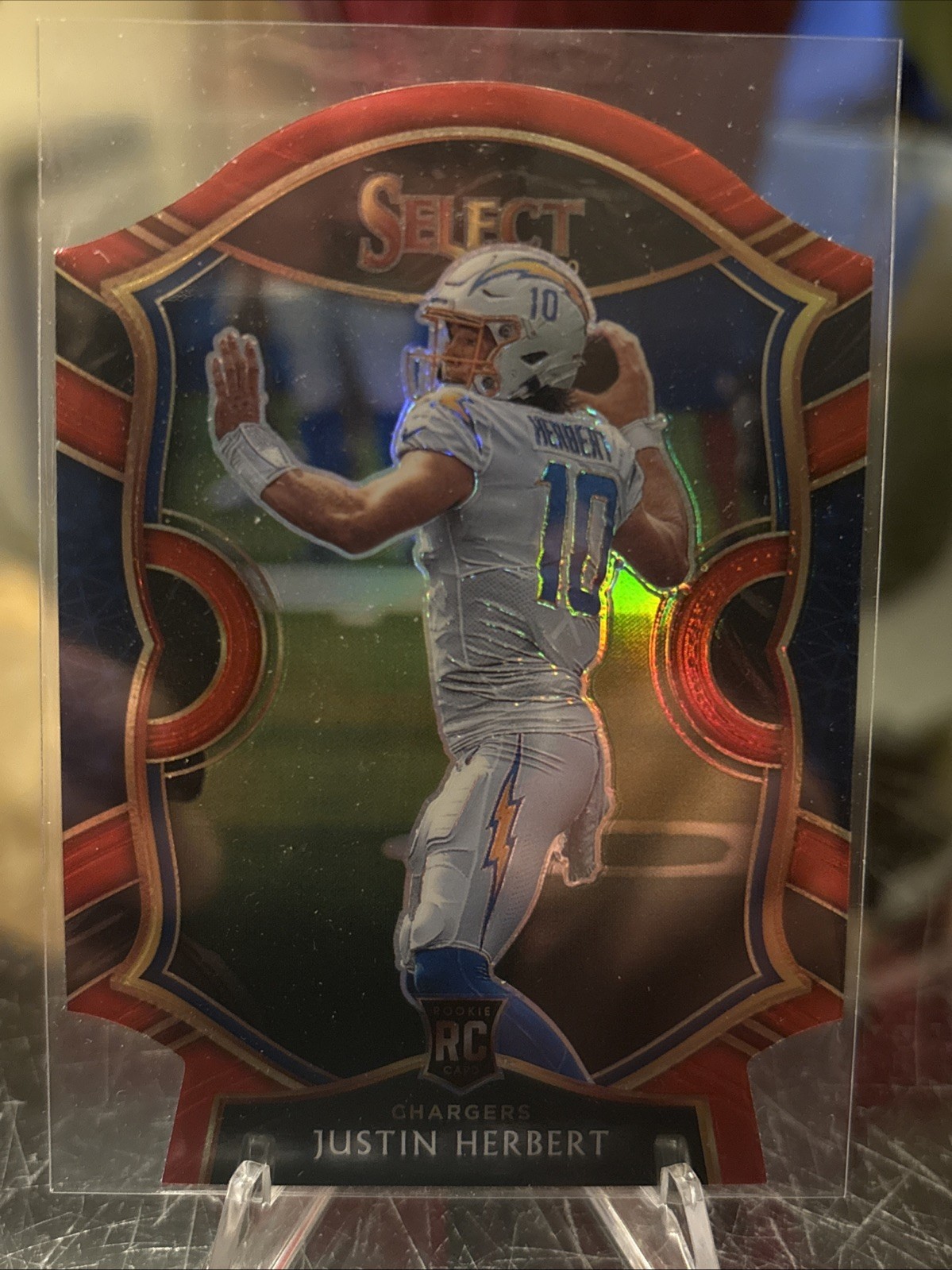 2020 Panini Select Justin Herbert Red Prizm Die-Cut RC Concourse Chargers