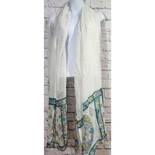 VTG White Blue Multicolor Polka Dot Floral Sheer Scarf Long Lightweight
