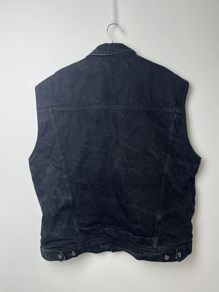 Biltwell Inc Black Denim Vest Men's XL Trucker Button Front USA Made Biker - Image 3 of 4
