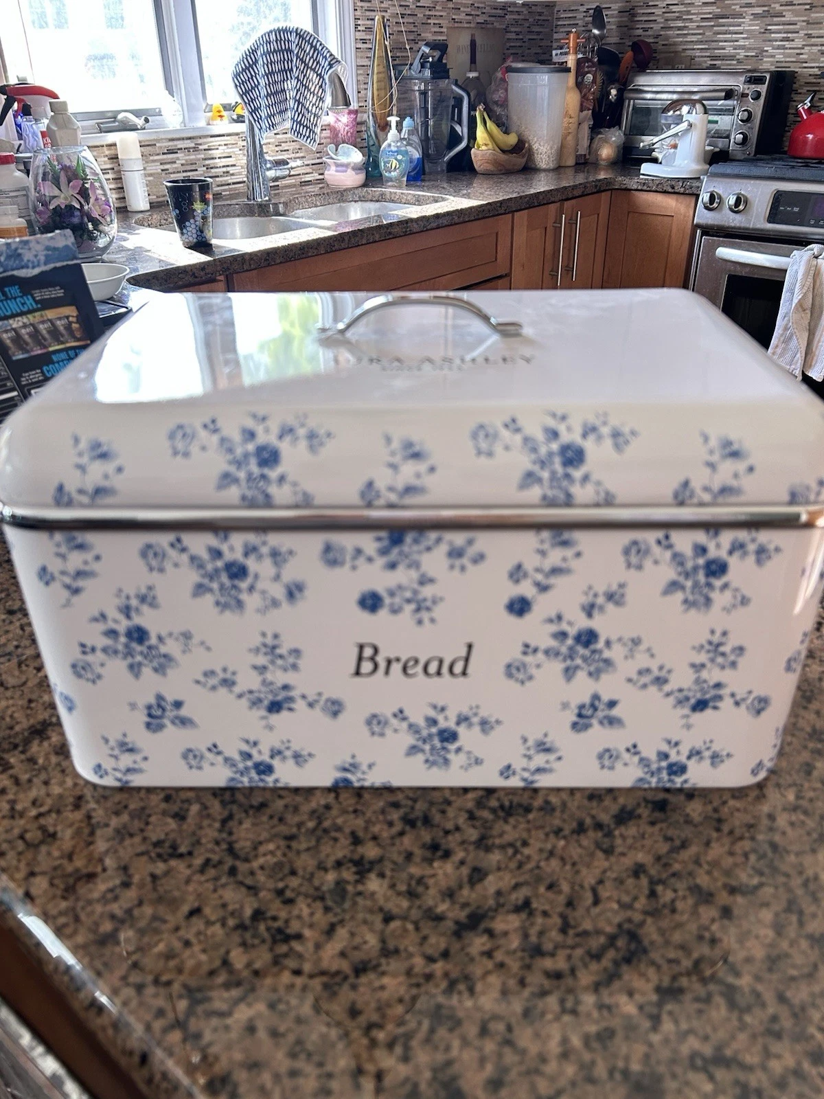 Laura Ashley Bread Bin – China Rose, Kitchen Canister, Floral Design New
