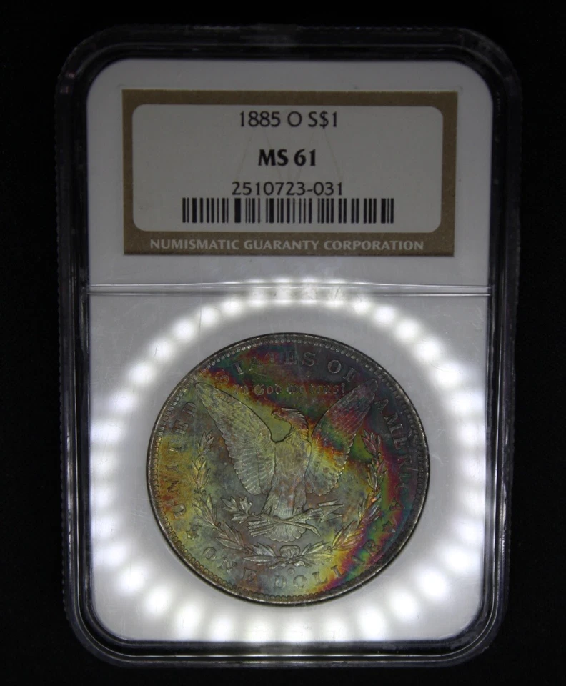 1885 O Morgan Silver Dollar NGC Graded MS61 Rainbow Color Toning Toned Coin - Image 3 of 4