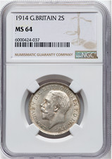 Best Price! 1914 Great Britain Florin NGC MS 64 Silver 2 Shillings