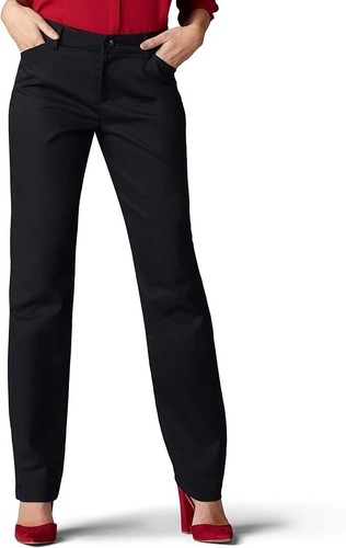 Lee Damen faltenfrei entspannte Passform gerades Bein Hose mittlerer Bund schwarz Größe 2 Medium