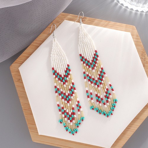 BOHO Seeds Beaded Earrings Fringe Tassel Bohemian Dangle Drop Handmade Jewelry - Picture 8 of 8