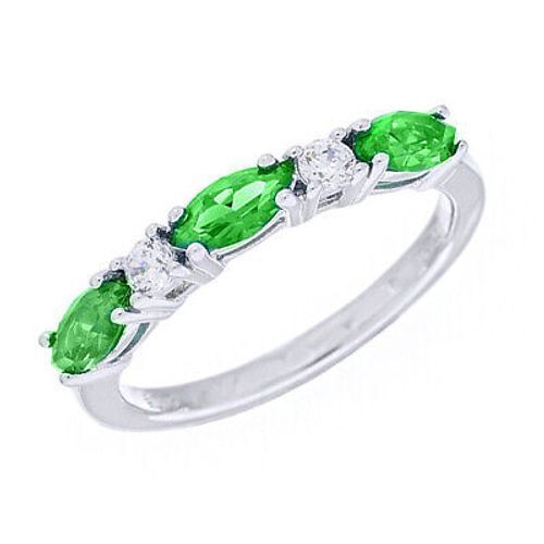 0.5 Ct Marquise Green Emerald Simulated 14K White Gold Plated Wedding Ring