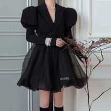 Fashion Classic Mesh Stitching Design Black Blazer Dress Women Coats Jackets New