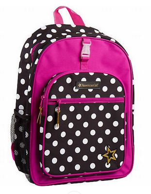 American Girl 16 inch Backpack Black Polka Dot With Hot Pink 