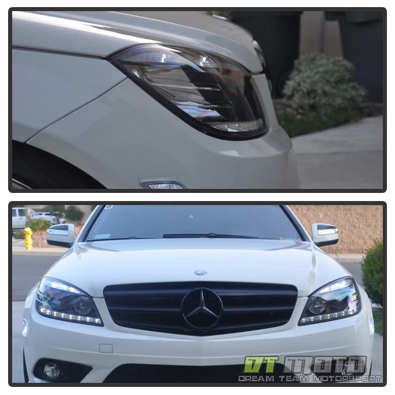 Blk 2008-2011 Mercedes Benz W204 C-Class LED DRL Projector Headlights Left+Right - Image 4 of 4
