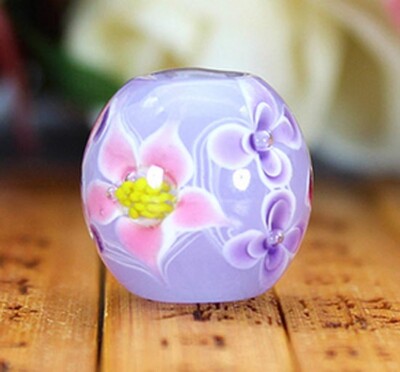 10pcs handmade Lampwork glass beads glass purple flower round