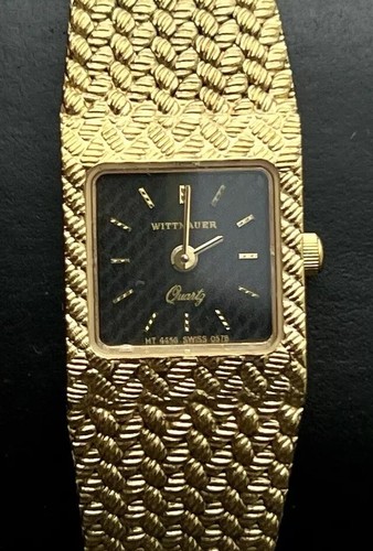 Vintage New 1980 WITTNAUER Tank 20mm Women’s 6J Swiss Quartz Watch Gold Black