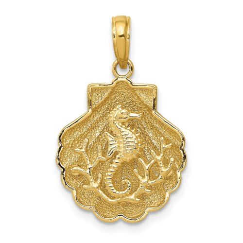 14K Yellow Gold Seahorse in a Shell Pendant - Picture 1 of 3