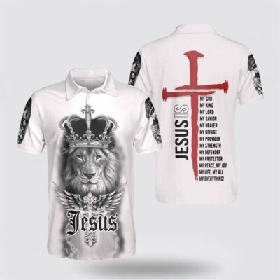 #ad #ad Jesus Lion Crown Jesus I My Everything Christian Polo Shirt Full size S 5XL $26.99