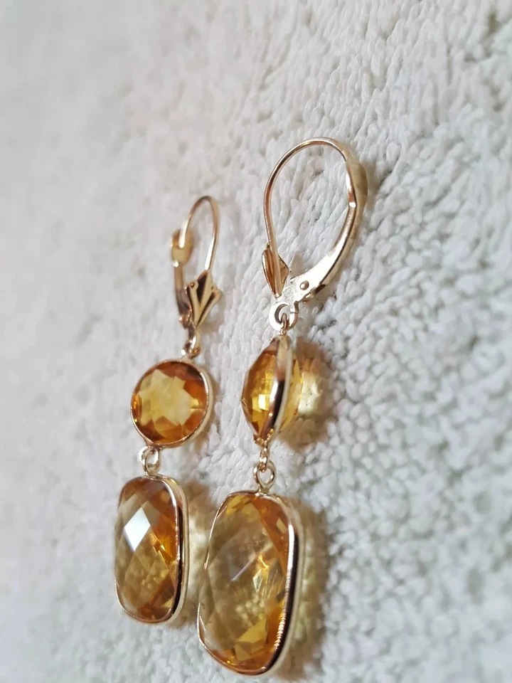 Pendientes de oro amarillo de 14k con citrino genuino  Foto 2 de 4