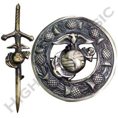 HM US Marine Kilt Pin Brooch Badge Set Fly Plaid High Quality