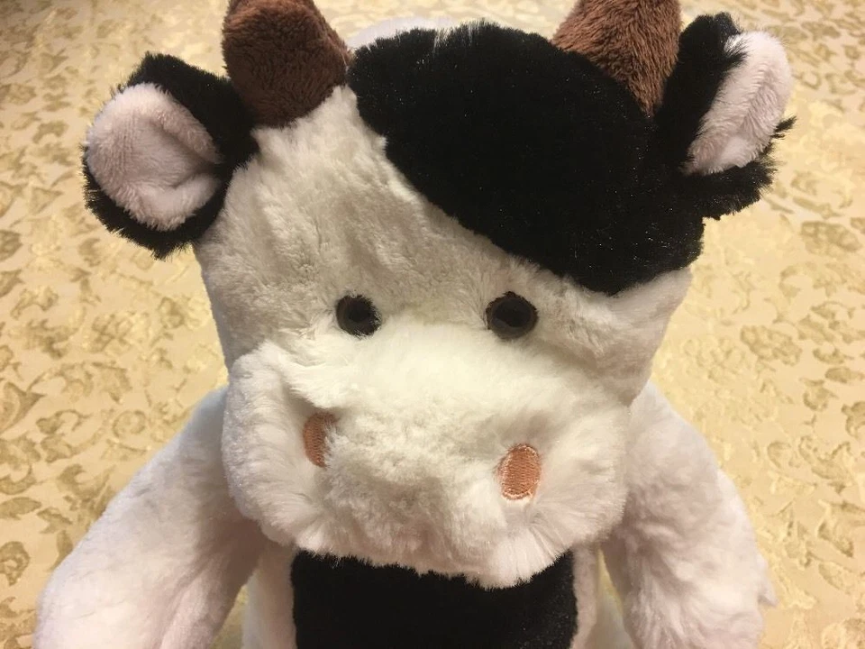 Nuevo con etiquetas Toys R US Negro Blanco Vaca Peluche Toro Marrón Cuernos 14" 2010 Foto 3 de 4