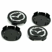 4PC MAZDA BLACK CENTER WHEEL CAPS CHROME EMBLEM 56MM HUB CAP LOGO NEW